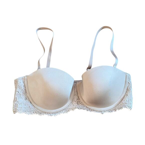 Aerie Show Off Rosey Lace Strapless Push Up Bra 38 B NWOT Removable Straps Nude - Picture 1 of 11
